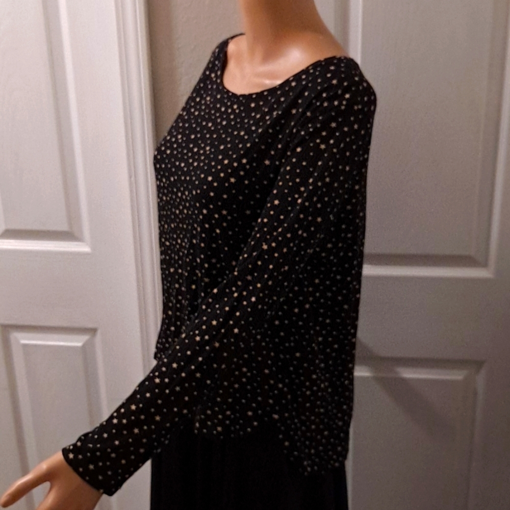 H&M Basic/Basique Black with Gold Stars Scoop Neck Blouse Small